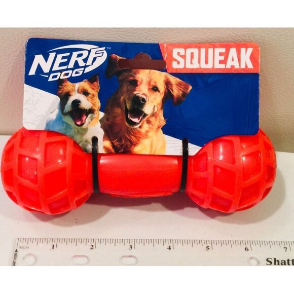 NERF DOG Squeaker Orange Blue Barbell Dog Fetch Toy - Picture 3 of 3